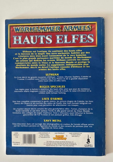Livre d’Armée Warhammer Battle V4 (1993) : Hauts Elfes