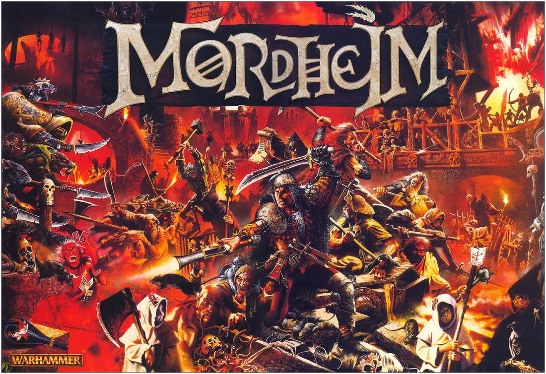 Illustration de la boîte de jeu Mordheim, jeu d'escarmouche Warhammer de Games Workshop