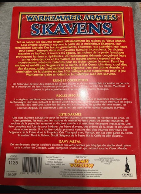 Livre d’Armée Warhammer Battle V4 (1993) : Skavens