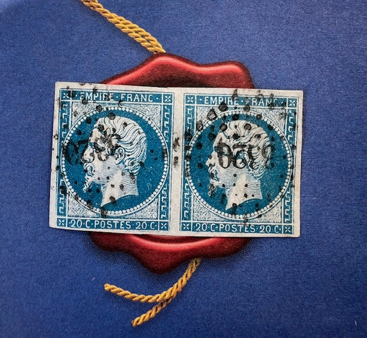 Paire timbre Empire 20c bleu N°14A